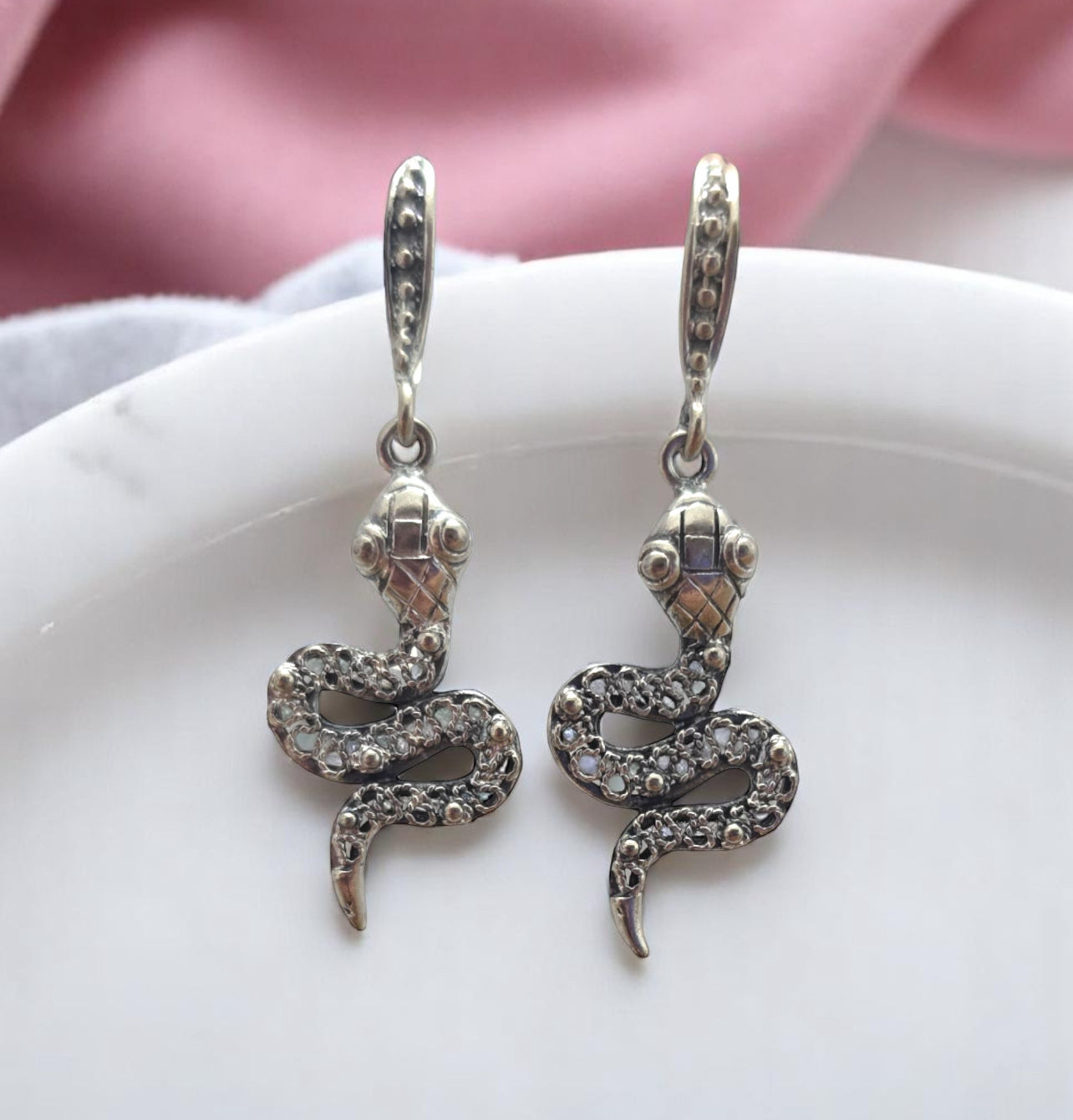 Snake silver earrings