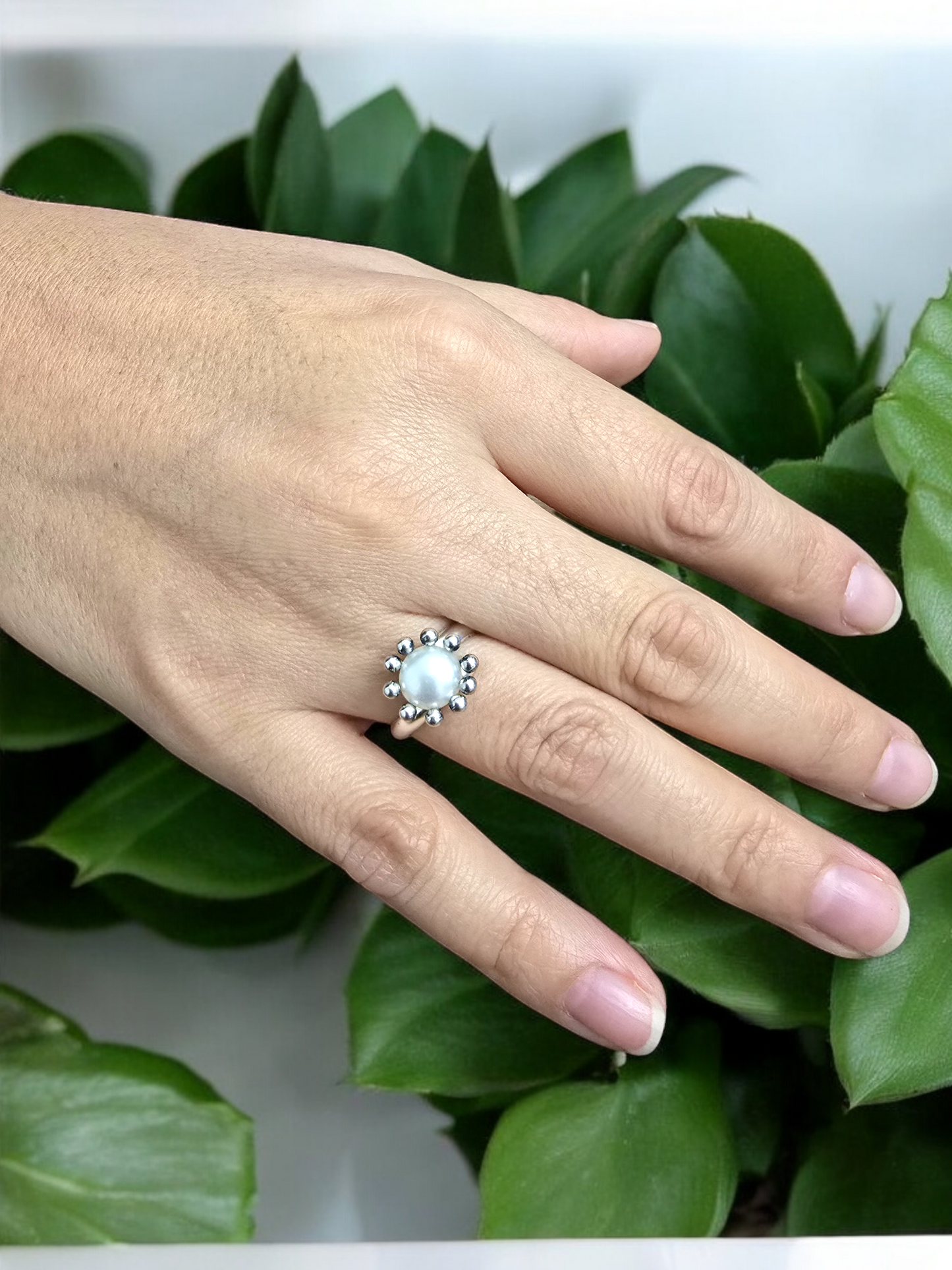 Pearl silver ring